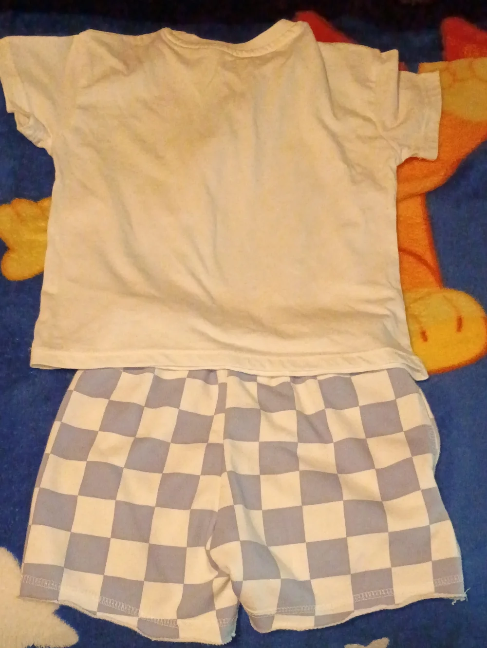 Kids White Bronco Graphic Tee & Blue Checkered Shorts Set
